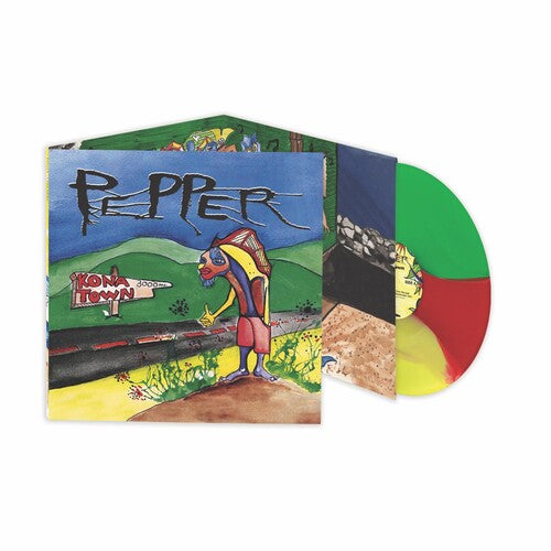 pepper kona town album cover with a red, green, and yellow colored vinyl record