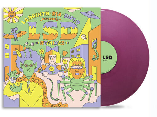 LSD (Labrinth, Sia and Diplo) remixes album cover with a purple vinyl record