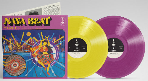Naya Beat Volume 2: South Asian Dance And Electronic Music 1988-1994 album cover and 2LP yellow / purple vinyl.