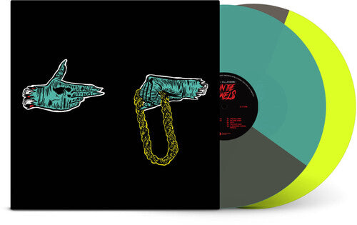 Run the Jewels 10th anniversary album cover with two split-colored vinyl records