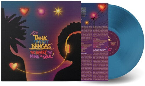 Tanka and the Bangas - The Heart, The Mind, The Soul album cover and blue vinyl.