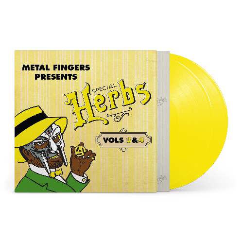 MF Doom - Metal Fingers Presents: Special Herbs Vol. 3 & 4 album cover and 2LP yellow vinyl.
