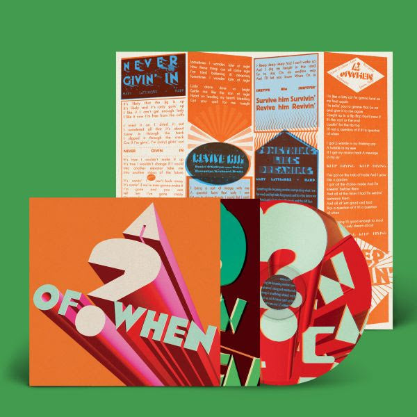 Panda Bear & Sonic Boom "A question of when" album cover shown with a colorful CD and a lyric insert sheet