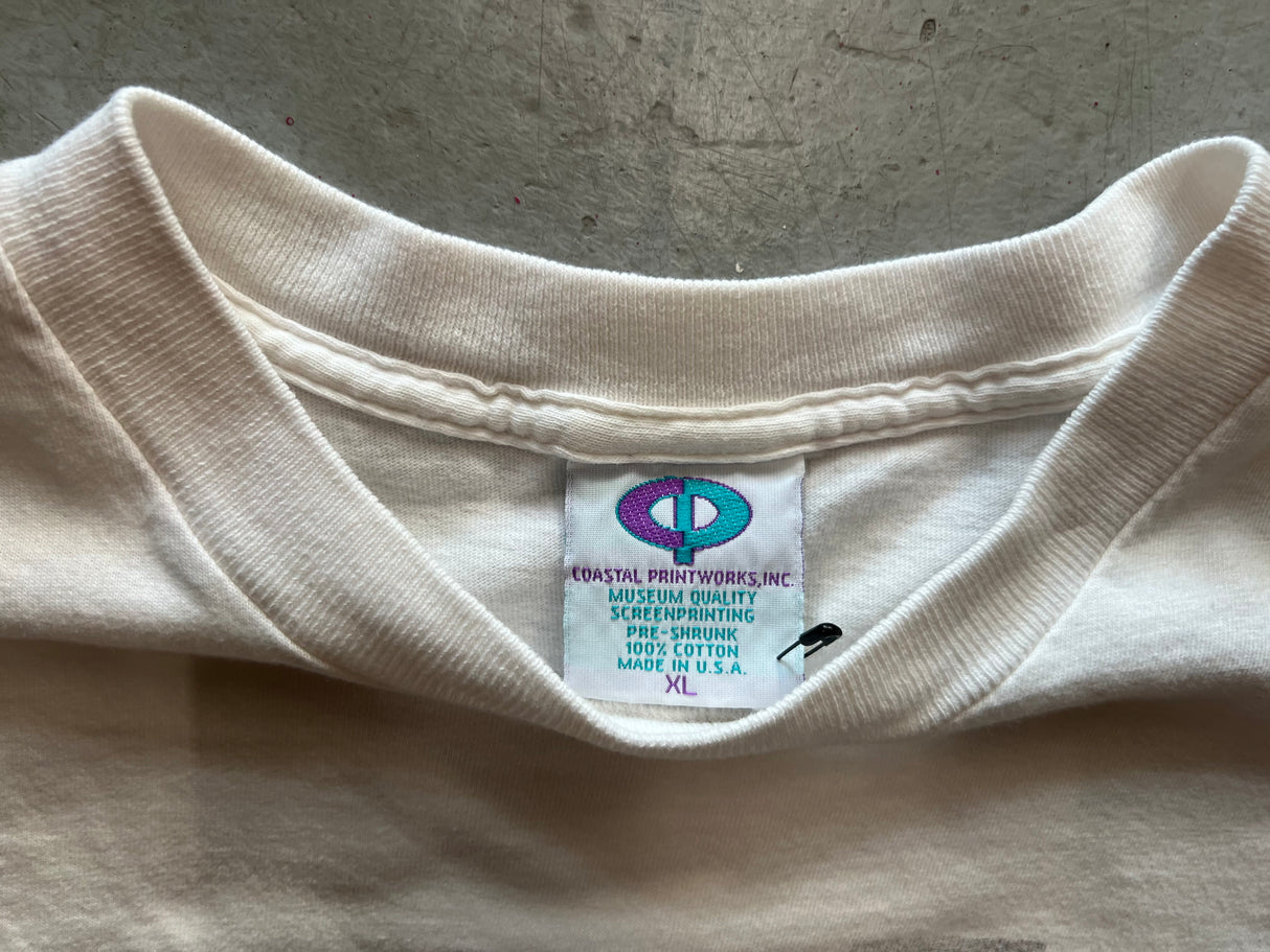 Sonic Youth 100% Dirty Summer Vintage White Shirt - Close up of Coastal Printworks Museum Quality Screenprinting pre-shrunk 100% cotton made in u.s.a. XL tag