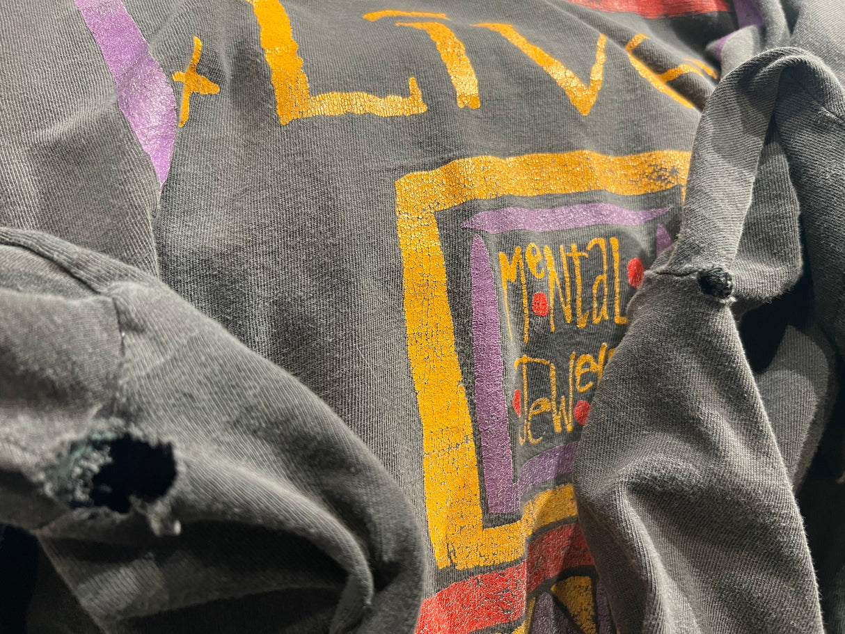 Vintage Live Mental Jewelry 1990's Black T-Shirt - photo of holes in armpits