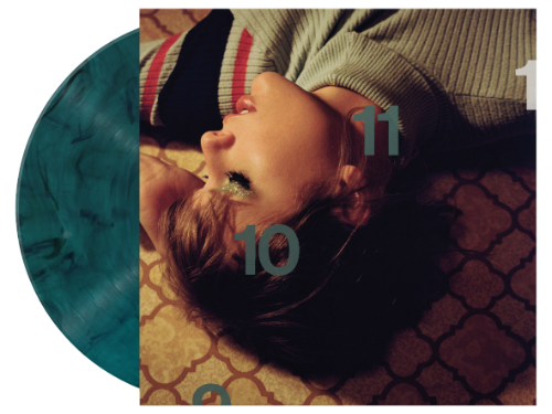Taylor Swift - Midnights Jade Green Edition back of album cover with jade green marble vinyl record