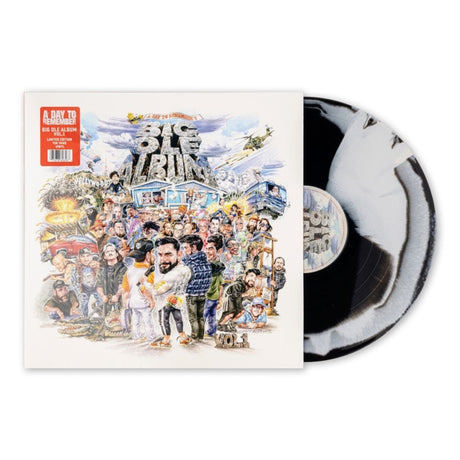 A Day To Remember "Big Ole Album Volume 1" album cover, shown with a black and white marble colored vinyl record 