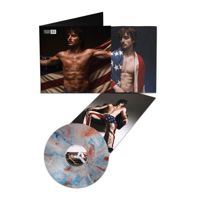 Benson Boone - American Heart album cover and red, white, and blue vinyl with poster