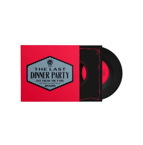 Vinyl record with red cover featuring 'The Last Dinner Party' text on a white background. 