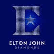 Elton John "Diamonds" album cover with sparkling letter 'E' on a blue background