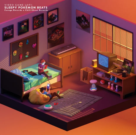 Illustration of a bedroom with a person playing video games, surrounded by gaming equipment and decor.