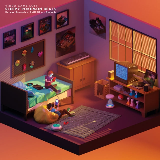 Illustration of a bedroom with a person playing video games, surrounded by gaming equipment and decor.