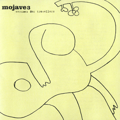 Mojave3 'Excuses For Travellers' album cover with abstract line art on yellow background.