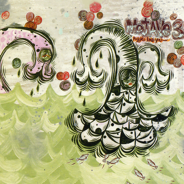 Album cover for Mojave 3 'Puzzles Like You' featuring artistic design with swirling patterns and colorful elements on a textured background.