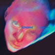 Album cover art for 'Dopamine chamber' featuring a close-up, distorted, and colorful portrait of a face in pink, blue, and purple hues with blue text overlay.