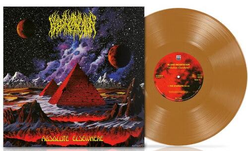 Blood Incantation - Absolute Elsewhere  album cover and gold vinyl. 