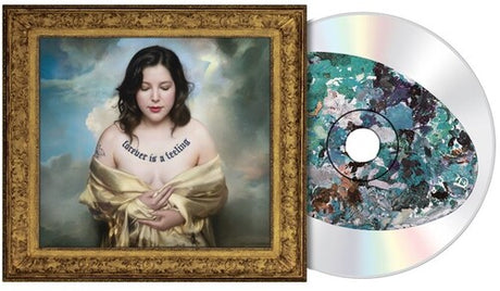 Lucy Dacus "Forever is a Feeling" album cover shown with a silver CD with painted image on it