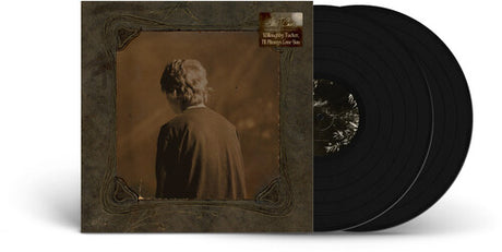 two black vinyl records shown with a brown album cover featuring a person's back
