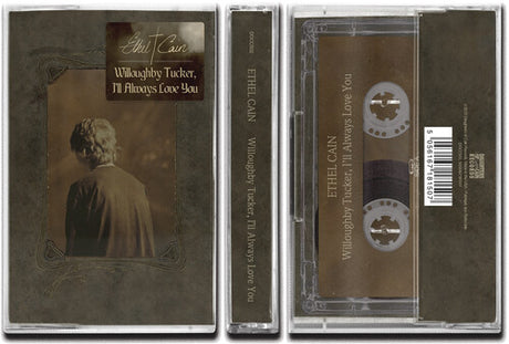 Ethel Cain "Willoughby Tucker, I'll Always Love You" cassette tape album cover shown in a clear cassette case, along with an image of the back and spine of the tape