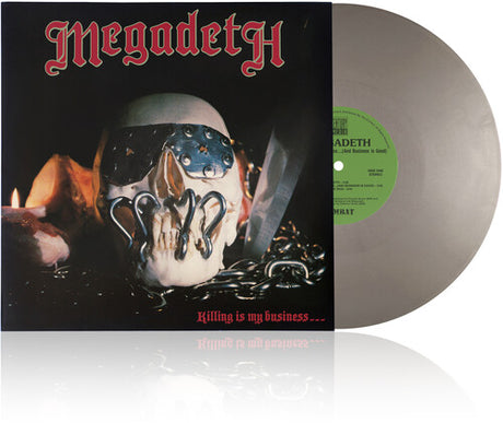 Megadeth "Killing is my business..." album cover shown with a silver colored vinyl record