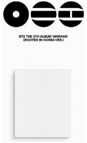 Album cover for BTS's 5th album 'Arirang' with black text on a white background