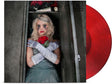 Falling in Reverse "The Drug in me is you" album cover featuring a person in a costume holding a red rose, shown with a red vinyl record