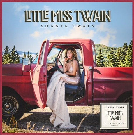 Shania Twain "Little Miss Twain" album cover featuring Shania in a red truck with scenic background