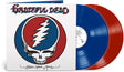 Red and Blue vinyl records with album cover showing Grateful Dead logo 'Steal Your Face' album title text.