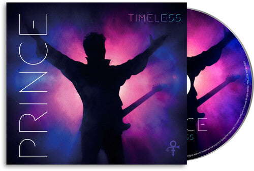 Prince - Timeless album cover, and part of the CD visible beside it. There is a printed graphic on the CD face of the album cover art.