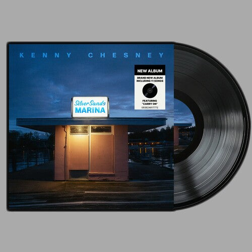 Kenny Chesney "Silver Sands Marina" album cover shown with a black vinyl record