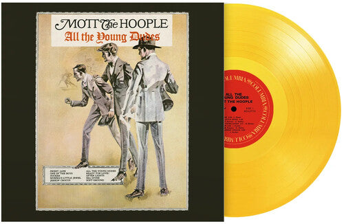 Mott The Hoople "All the Young Dudes" album cover shown with a yellow vinyl record