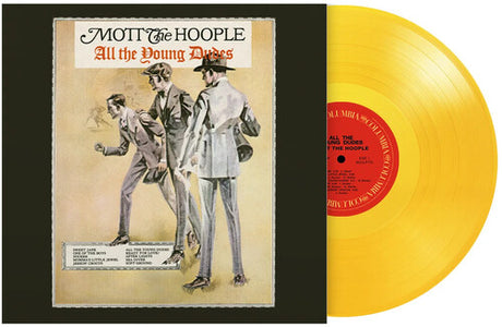 Mott The Hoople "All the Young Dudes" album cover shown with a yellow vinyl record