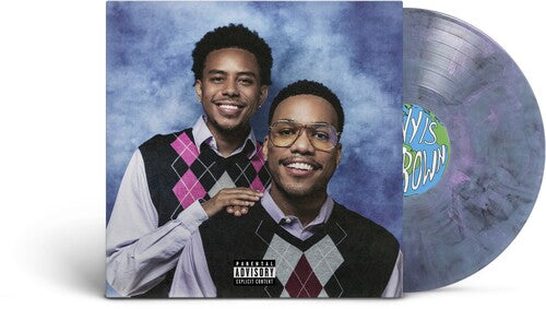 A vinyl record album shown with its front cover and a translucent marbled record partially visible. The cover features Cordae and Anderson. Paak in argyle vests against a blue marbled backdrop, with a Parental Advisory label at the bottom.