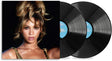 Vinyl album cover showing Beyonce centered on the cover with a black backdrop and two black vinyl records sticking out of the side of the sleeve.