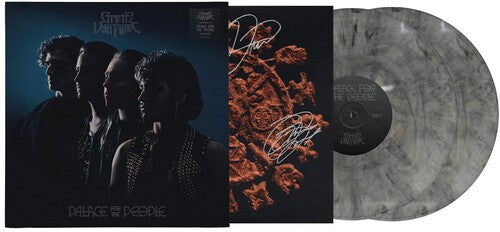 Greta Van Fleet "Palace for the people" album cover, shown with an autographed insert and 2 smokey gray marbled vinyl records