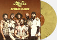 Album cover featuring the band members of Osibisa and the title 'African Flight'. Shown with a yellow and black marbled vinyl record