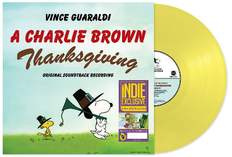 Vince Guaraldi - A Charlie Brown Thanksgiving album cover and yellow vinyl. 