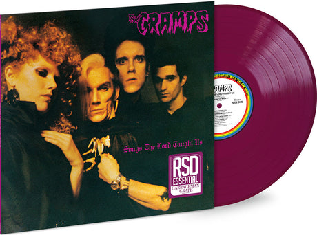 Vinyl record with 'The Cramps' cover featuring band members and purple disc.