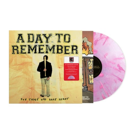 A Day to Remember - For Those Who Have Heart album cover shown with pink splatter colored vinyl record