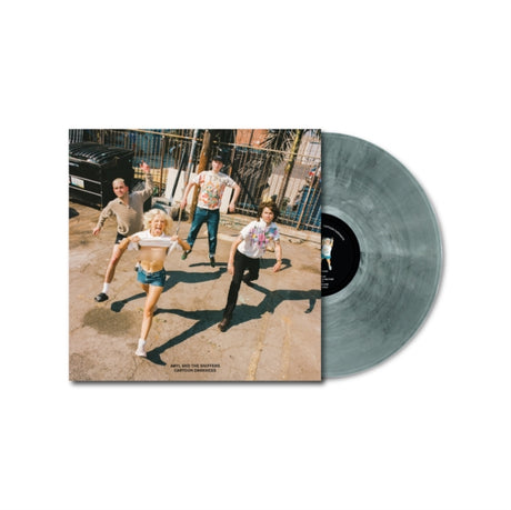 Amyl and the Sniffers "Cartoon Darkness" album cover shown with a grey smoke colored vinyl record