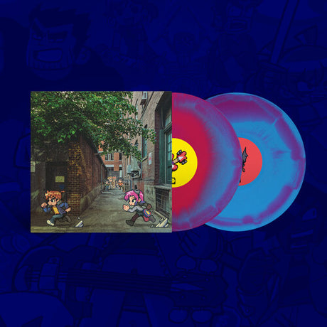 Anamanaguchi - Scott Pilgrim Ex album cover and 2LP pink and blue vinyl 