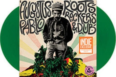 Augustus Pablo - Roots, Rockers & Dub album cover shown with two evergreen colored vinyl records