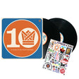 BCR10 - Ten Years of Big Crown Records album cover shown with 2 black vinyl records and a sticker sheet