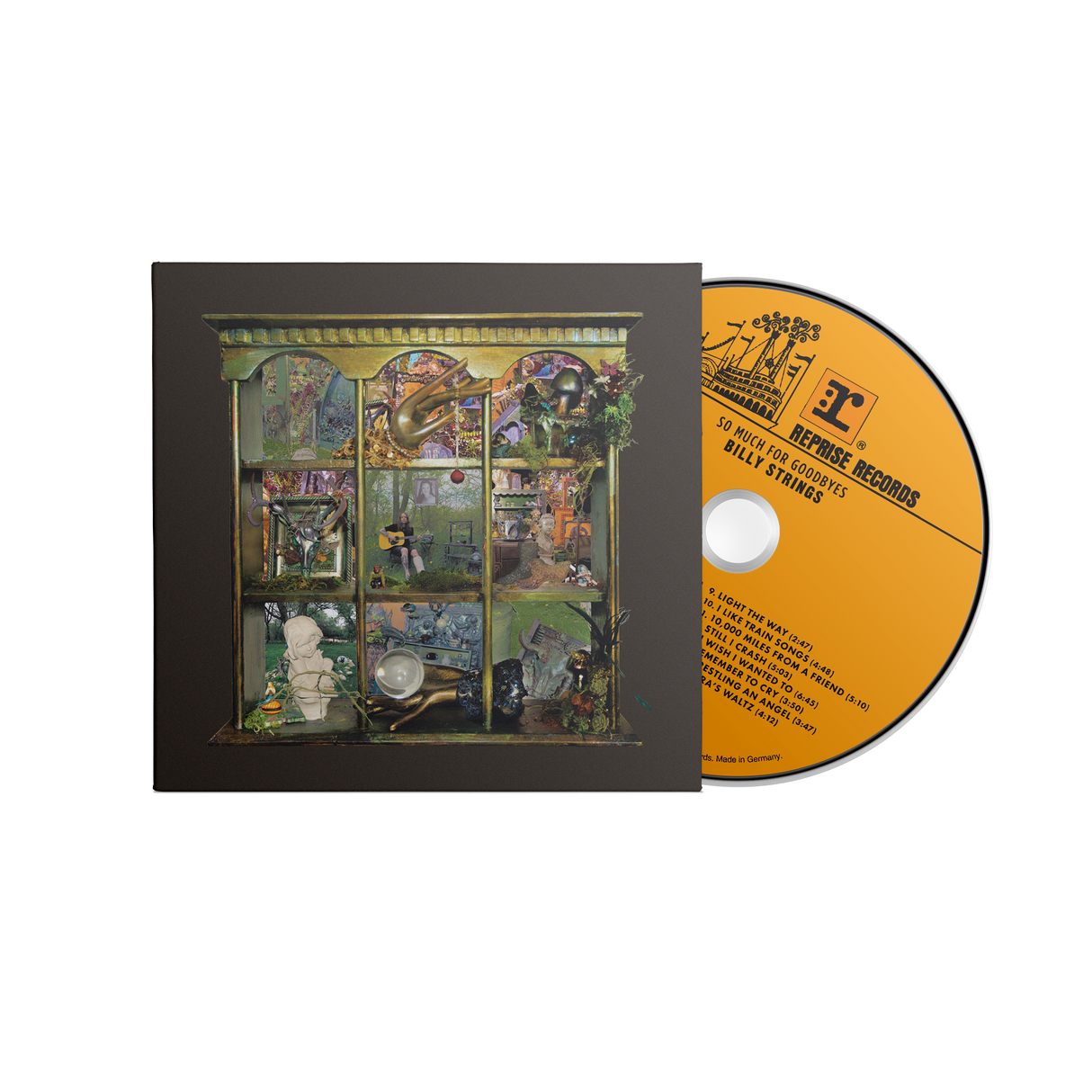 Billy Strings "so much for goodbyes" album cover shown with a yellow colored CD