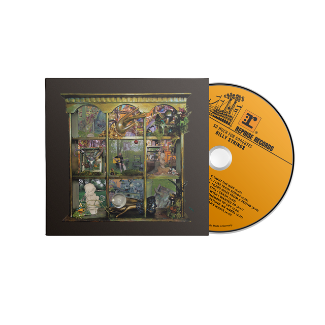 Billy Strings "so much for goodbyes" album cover shown with a yellow colored CD