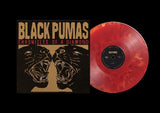 Black Pumas - Chronicles of A Diamond album cover shown with a red & cloudy clear colored vinyl record