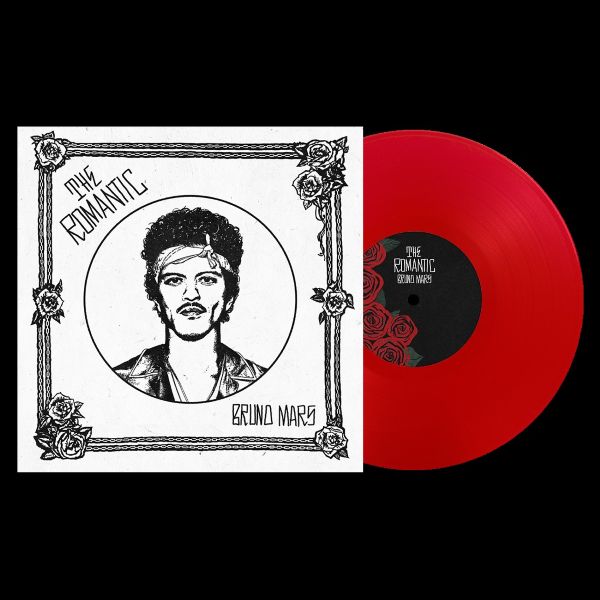 Bruno Mars "The Romantic" album cover shown with a red vinyl record