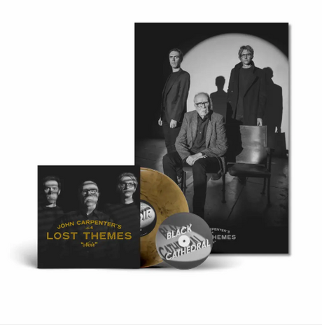 John Carpenter - John Carpenter’s Lost Themes IV: Noir album cover, poster, tan and black vinyl, and clear 7".