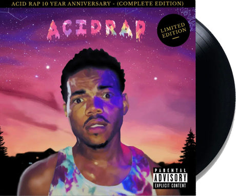 Vinyl record cover for 'Acid Rap' with a colorful gradient and Chance the Rappers's face.