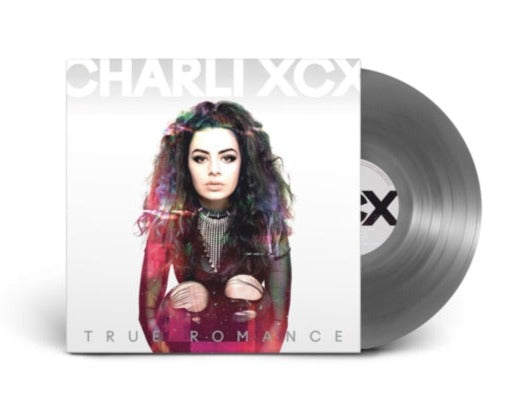 Charli X C X True Romance album cover with dark silver vinyl record